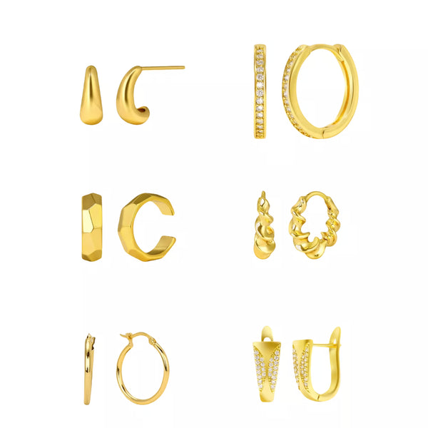 MiracDan 6 Pairs 18K Gold Plated Earrings for Women Lightweight Huggie Hoops Hypoallergenic Dainty for Gift