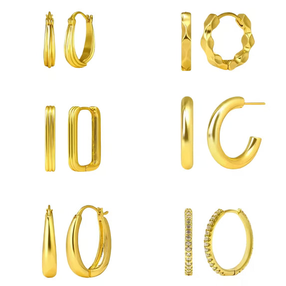 MiracDan 6 Pairs 18K Gold Plated Hoop Earrings Set for Womens