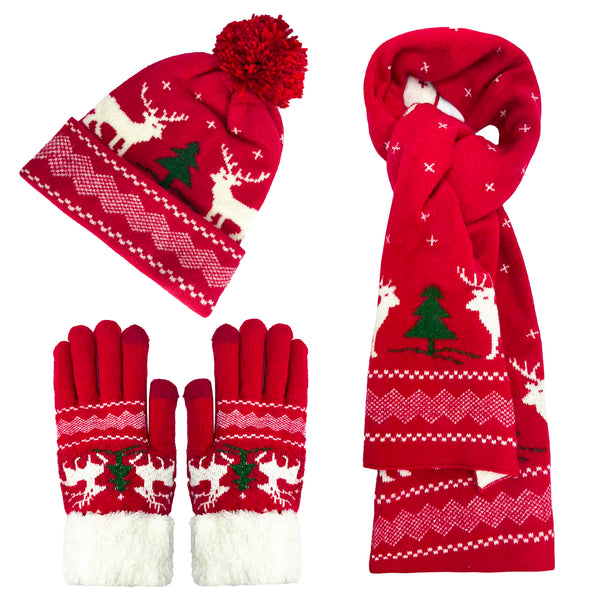 Winter Hat Scarf Gloves Warm Knit Beanie Hat Touch Screen Gloves Set Winter Gifts Neck Scarf Set Winter Xmas Gifts for Women Adult