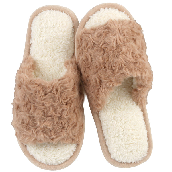 TRANSLINK Cozy Slippers for Women Soft Fuzzy Open Toe Slides with Memory Foam Comfort Indoor outdoor