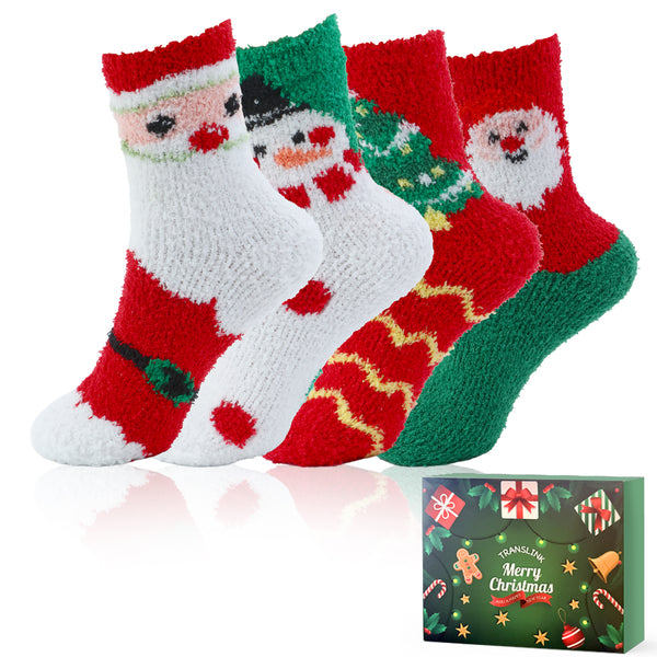 TRANSLINK 4 Pairs Fuzzy Socks for Women Girls Gifts Cute Cozy Fluffy Sock Warm Fuzzy Xmas Holiday Socks
