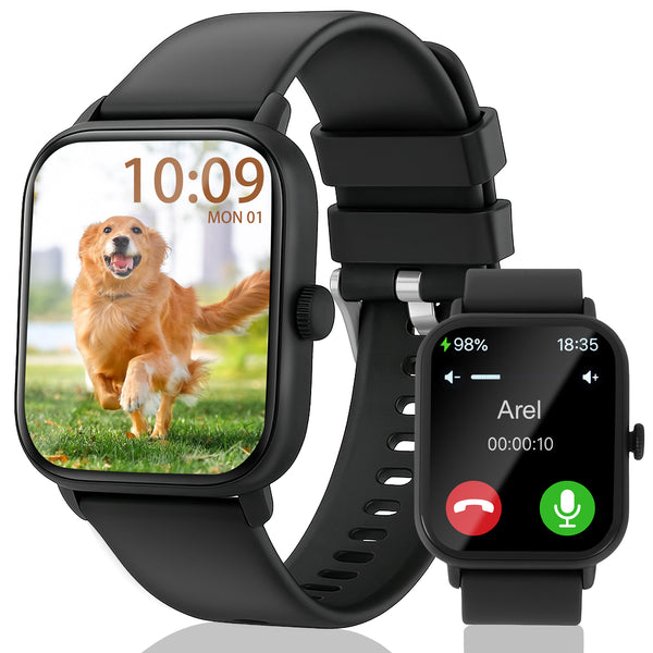 Smart Watches for Women Men 1.83" HD Smartwatch with 120 Sports Modes Heart Rate Sleep Monitor Bluetooth Call Music Control for iPhone Android (Black)