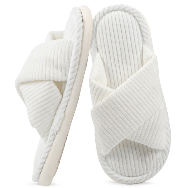 TRANSLINK Women Open Toe Fuzzy Slippers Cross Band Memory Foam Indoor Indoor and Outdoor House Shoes