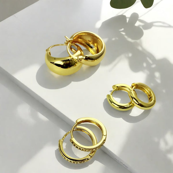 MiracDan 3 Pairs 18K Gold Plated Hoop Earrings for Women, Chunky Open Huggie Earrings
