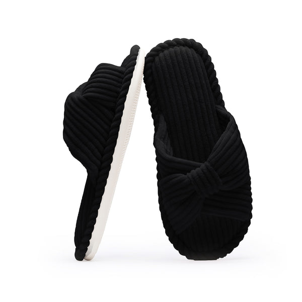 TRANSLINK Open Toe Slippers Memory Foam Comfort Corduroy Crossbands Perfect Gift for Women