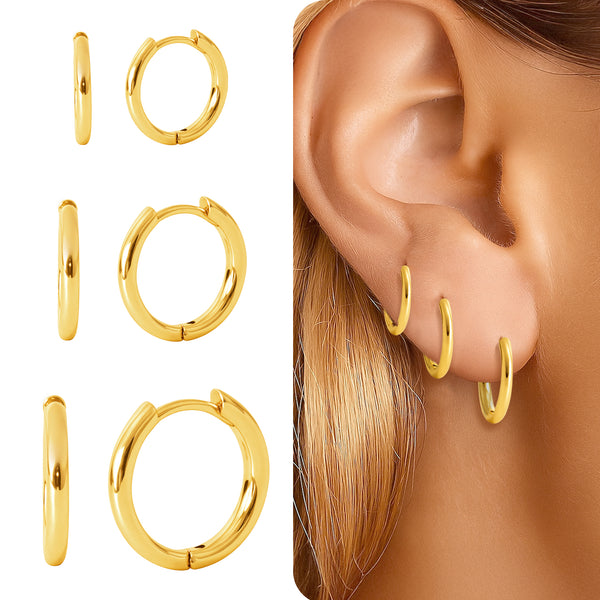 MiracDan Earrings Stacks 18K Gold Plated Hoop Earrings Set for Women 3 Pairs