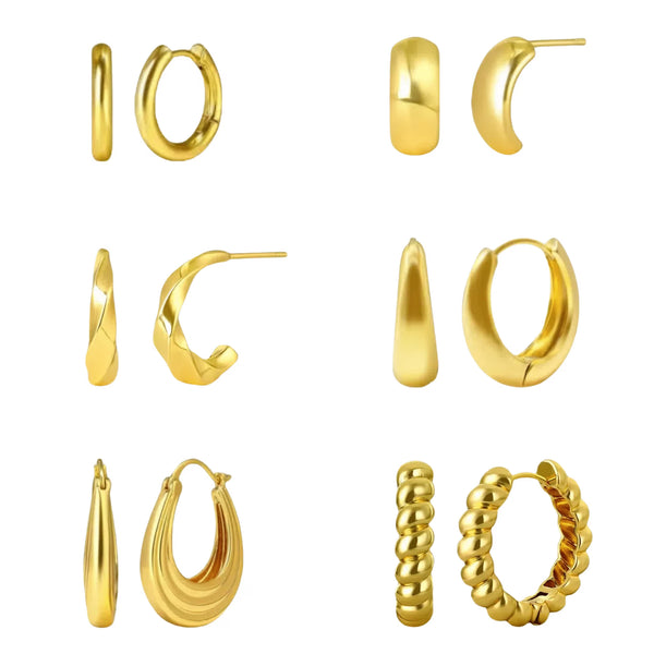 MiracDan 6 Pairs 18K Gold Plated Hoop Hypoallergenic Earrings for Women, Fashion Jewelry Gift