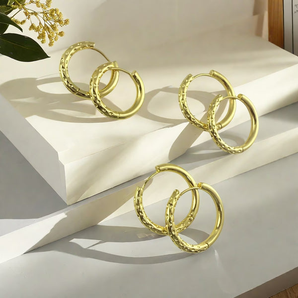 MiracDan Trendy 18K Gold Plated Hoop Earrings for Women 3 Pairs Lightweight Chunky Hoops