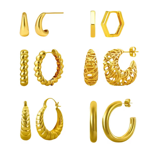 MiracDan 6 Pairs 18K Gold Plated Hoop Earrings for Women - Durable Gold Plated Hoops, Everyday Jewelry Gift