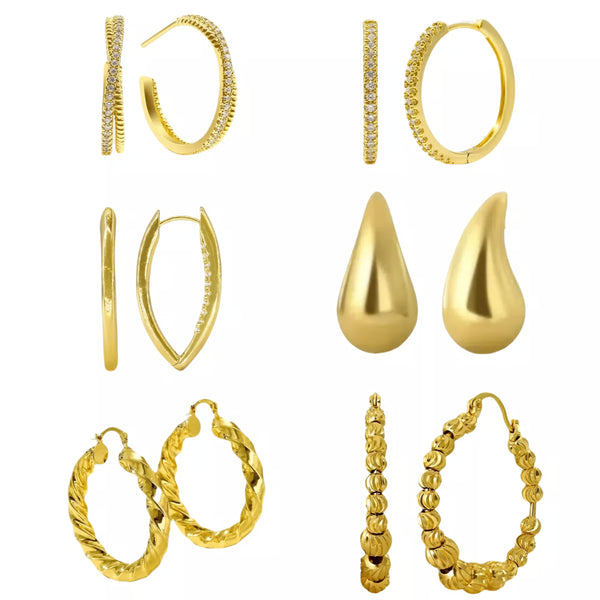 MiracDan 6 Pairs Gold Hoop Earrings for Women, 18K Gold Plated Small to Large, Everyday Jewelry Set