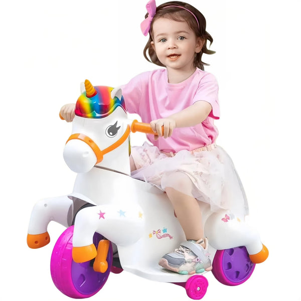 TRANSLINK 12V kids unicorn ride on toy electric motorcycle with bumpy ride on function music battery indicator training wheels